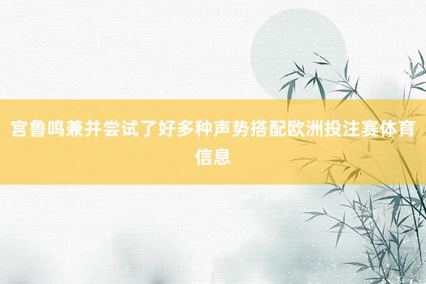 宫鲁鸣兼并尝试了好多种声势搭配欧洲投注赛体育信息