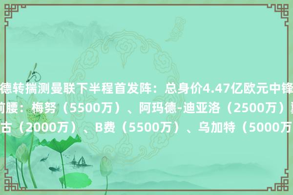 德转揣测曼联下半程首发阵：总身价4.47亿欧元中锋：霍伊伦（6000万）前腰：梅努（5500万）、阿玛德-迪亚洛（2500万）翼卫&后腰：多古（2000万）、B费（5500万）、乌加特（5000万）、马兹拉维（3200万）中卫：马奎尔（1500万）、德里赫特（4500万）、约罗（5500万）门将：奥纳纳（3500万）    体育集锦